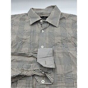 Bugatchi Uomo Shirt Mens L Tan Geometric Classic Fit Flip Cuff Button Up‎